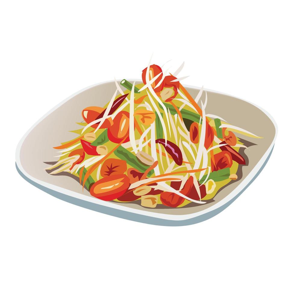 ilustración de vector de comida tailandesa. ensalada de papaya