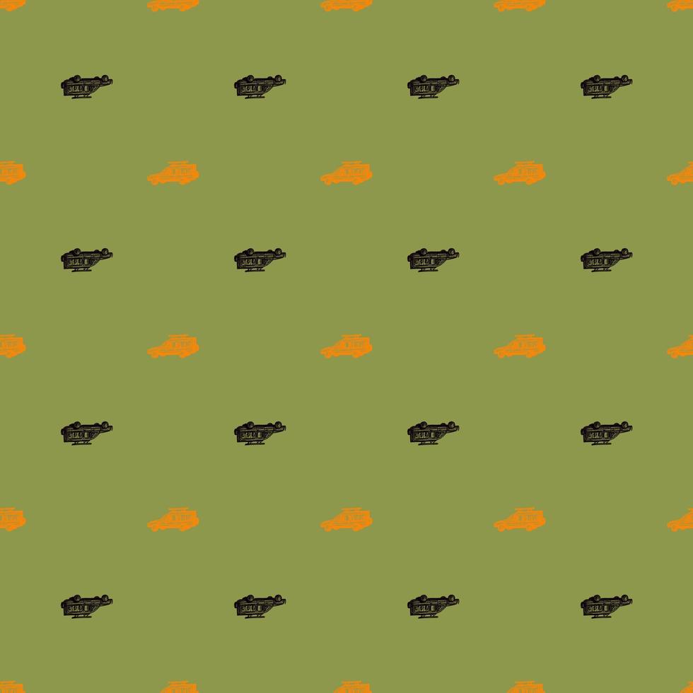 Safari car engraved seamless pattern. Vintage adventure off road in hand drawn style. Sketch texture for fabric, wallpaper, textile, print, title, wrapping paper. Vector illustration.