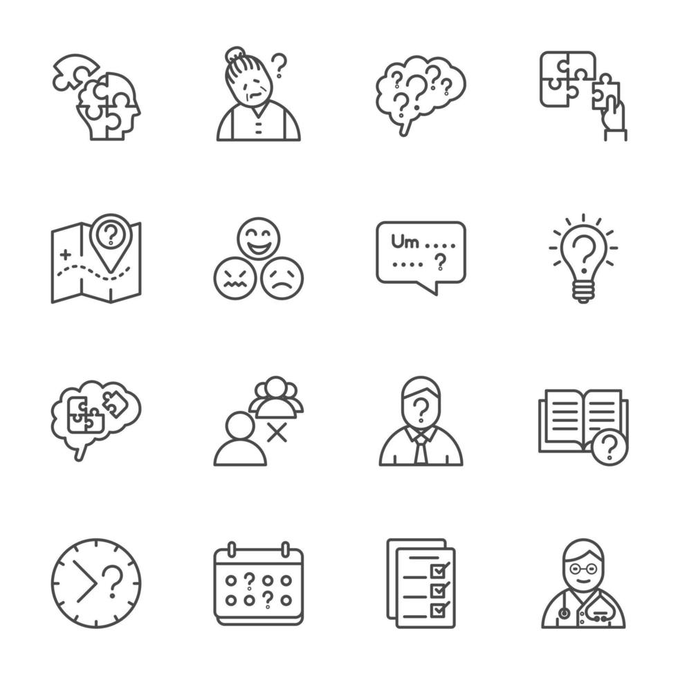 Alzheimer's Disease, Vector thin line icons set