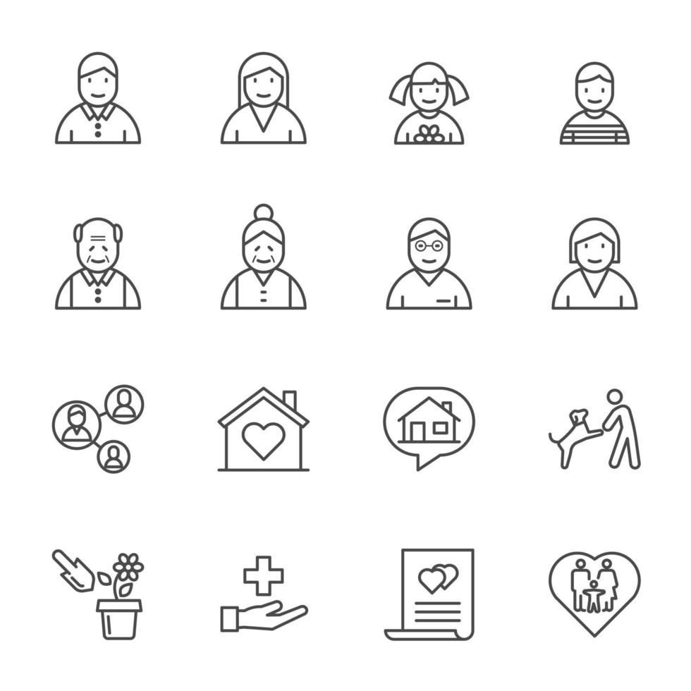 Family and Relationship Icons set, Vector Classic thin Line icons