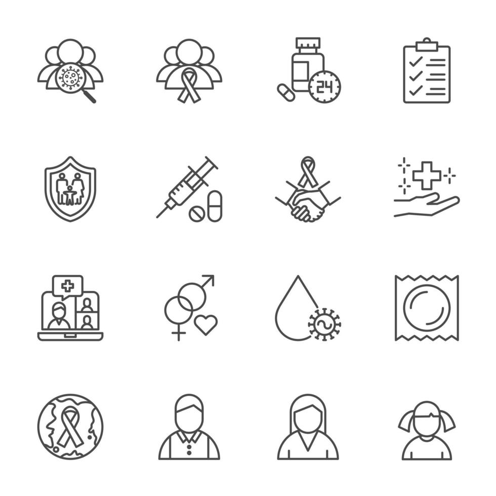 HIV and AIDS Disease control and prevention.  vector line icon for health and medical concept.