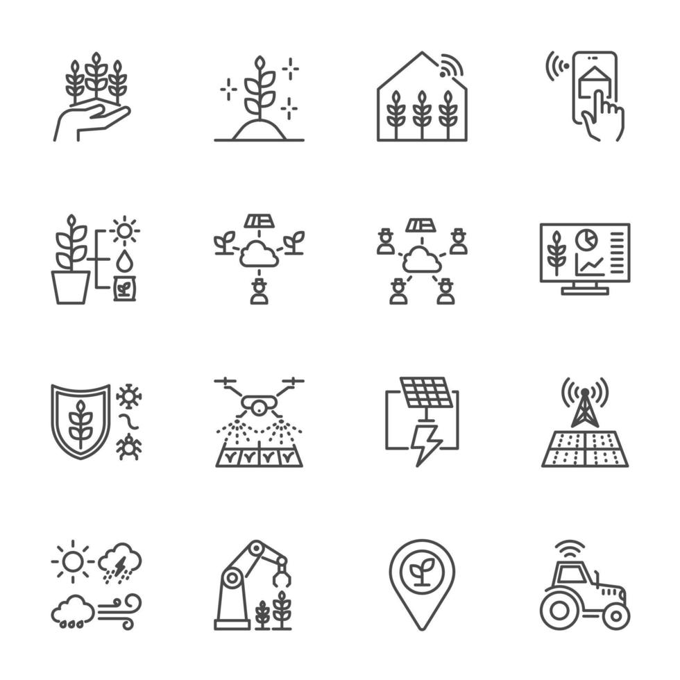 Smart Farming and Agriculture Technology Icons set, Vector icons on white background