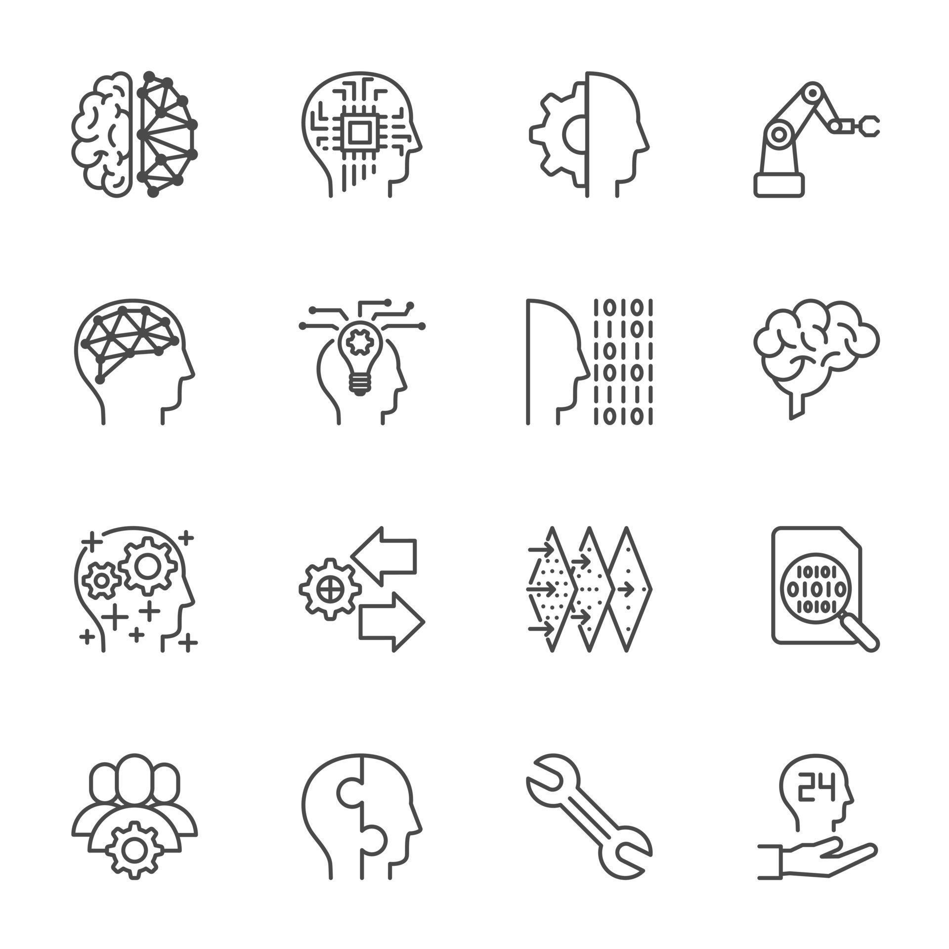 AI Artificial Intelligence technology and Machine Learning Icons ...