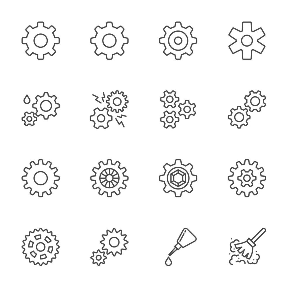 Gear Icon Set on white background, Vector Line icons