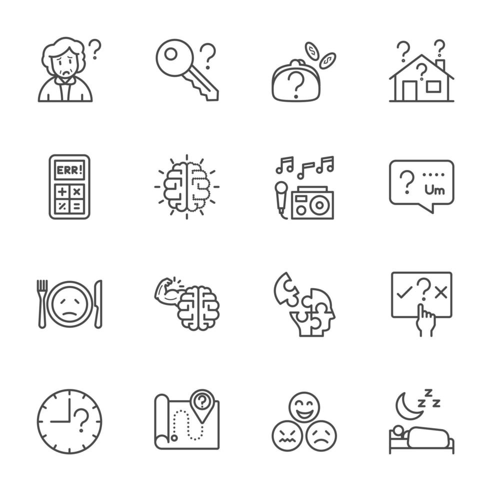 Alzheimer's Disease, Vector thin line icons set