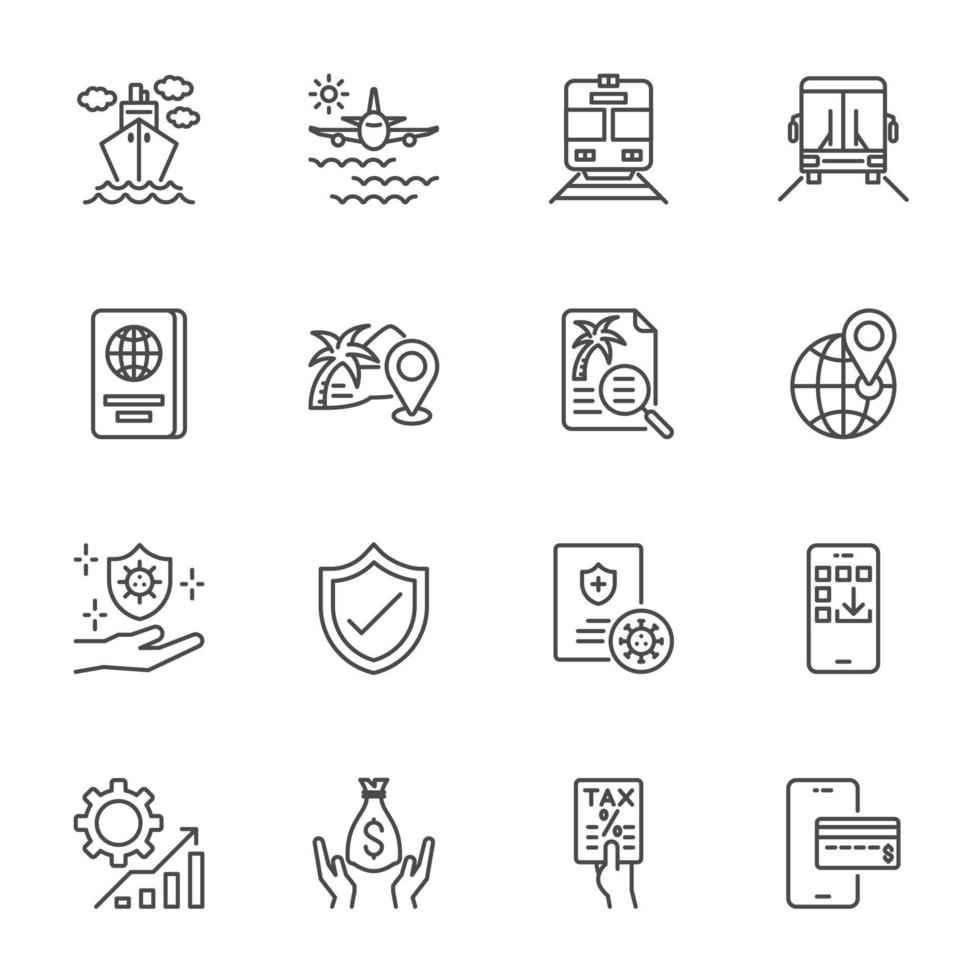 Travel Line Icons for Ease of Traveling concept. Simple thin line icons set, Vector icon design