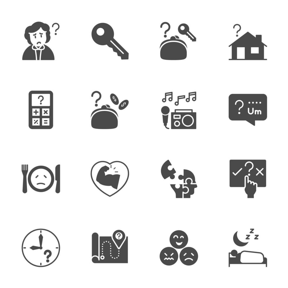 Alzheimer's Disease and Prevention, Health care and medical concept, Vector Solid icons set