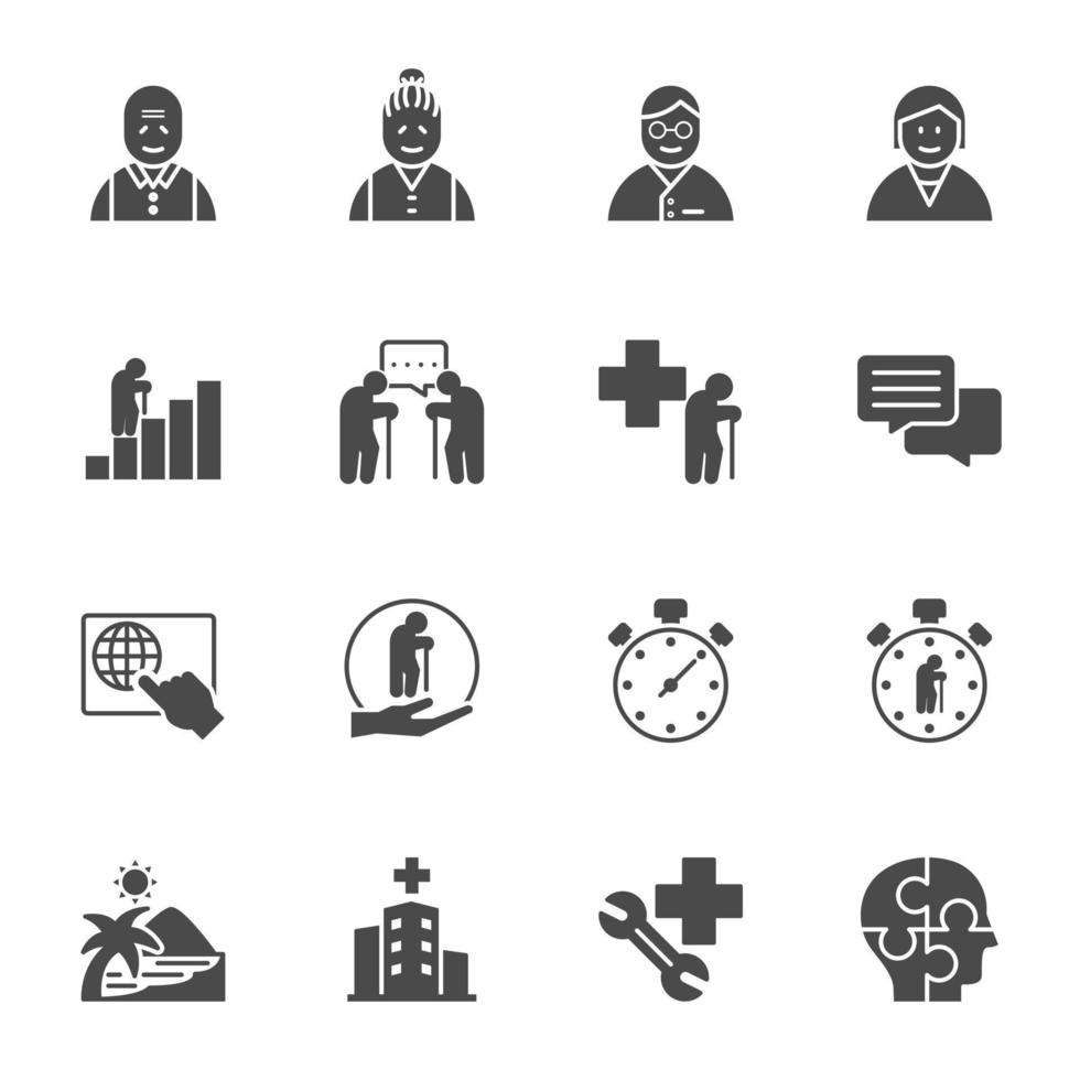 Seniors Solid Icons, Aging society concept, Vector line icon set