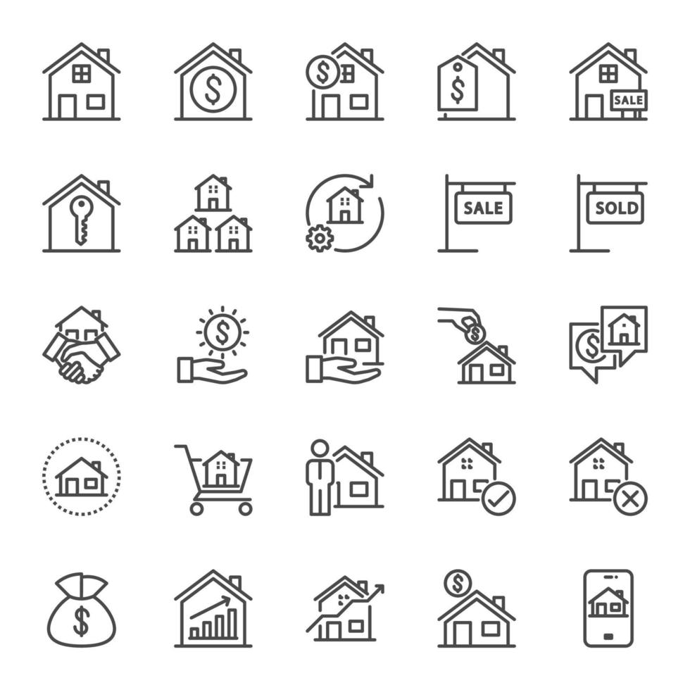 Real Estate, Vector illustration of thin line icons for business, banking