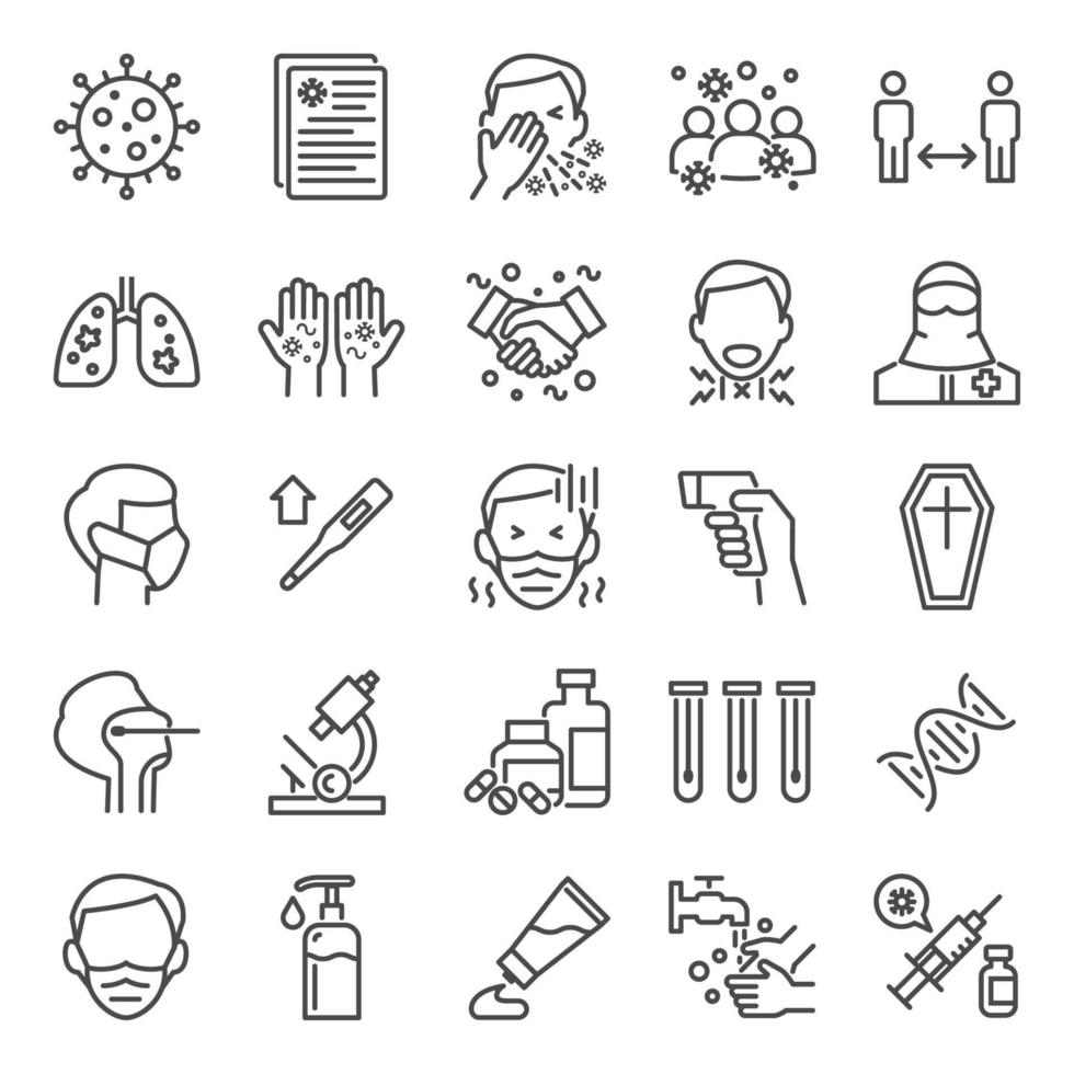 Coronavirus, Simple thin line covid-19 icons set vector