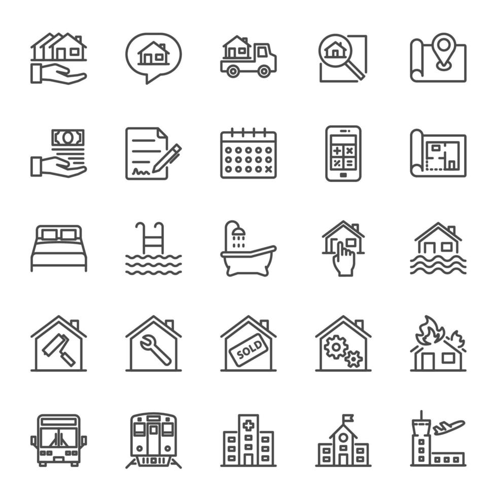 bienes raíces, ilustración vectorial de iconos de línea delgada para negocios, banca vector