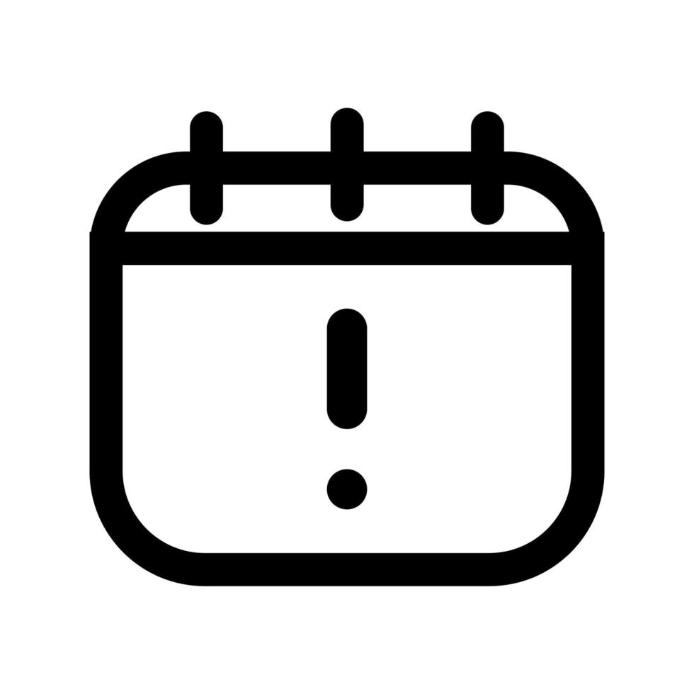 Calendar warning icon line isolated on white background. Black flat thin icon on modern outline style. Linear symbol and editable stroke. Simple and pixel perfect stroke vector illustration