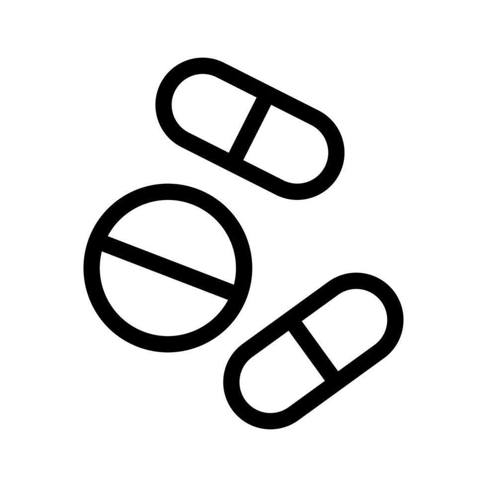 Pills icon line isolated on white background. Black flat thin icon on modern outline style. Linear symbol and editable stroke. Simple and pixel perfect stroke vector illustration