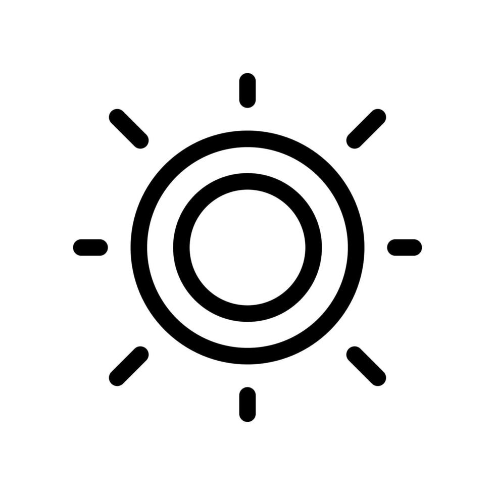 Sun icon line isolated on white background. Black flat thin icon on modern outline style. Linear symbol and editable stroke. Simple and pixel perfect stroke vector illustration
