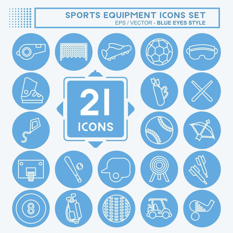 conjunto de iconos de equipamiento deportivo. relacionado con el símbolo de equipamiento deportivo. estilo de ojos azules. diseño simple editable. ilustración sencilla vector