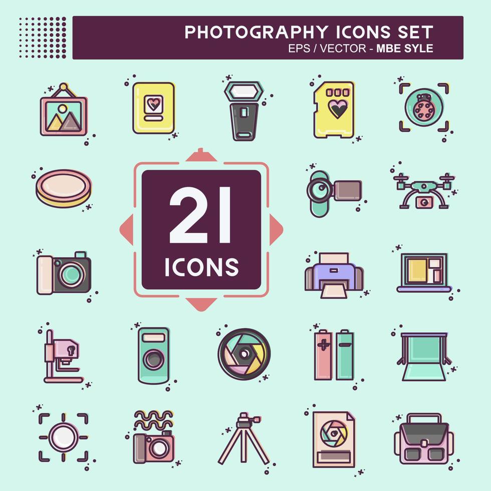 fotografía de conjunto de iconos. relacionado con el símbolo de la fotografía. estilo mbe. diseño simple editable. ilustración sencilla vector