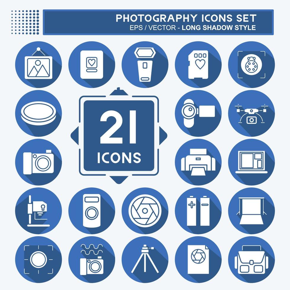 Icon Set Photography. related to Photography symbol. long shadow style. simple design editable. simple illustration vector