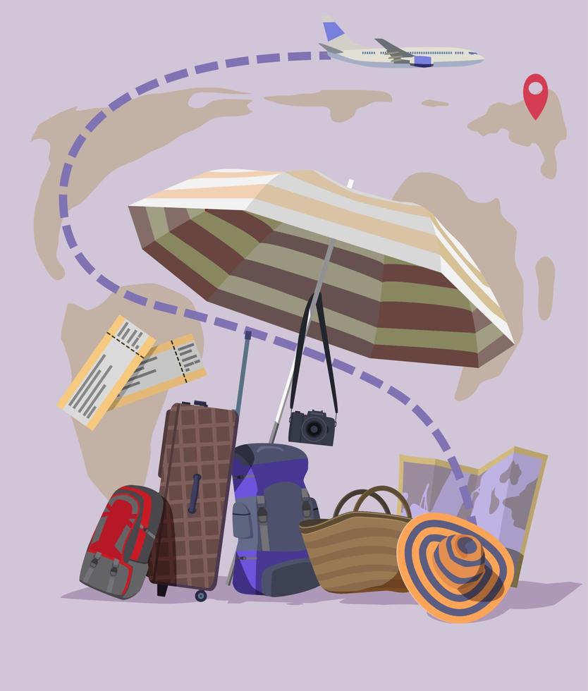 Set for tourism things belet and map. Vector. vector