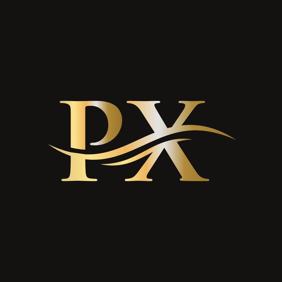 diseño del logotipo de la letra swoosh px para la identidad comercial y de la empresa. logotipo de px de onda de agua vector