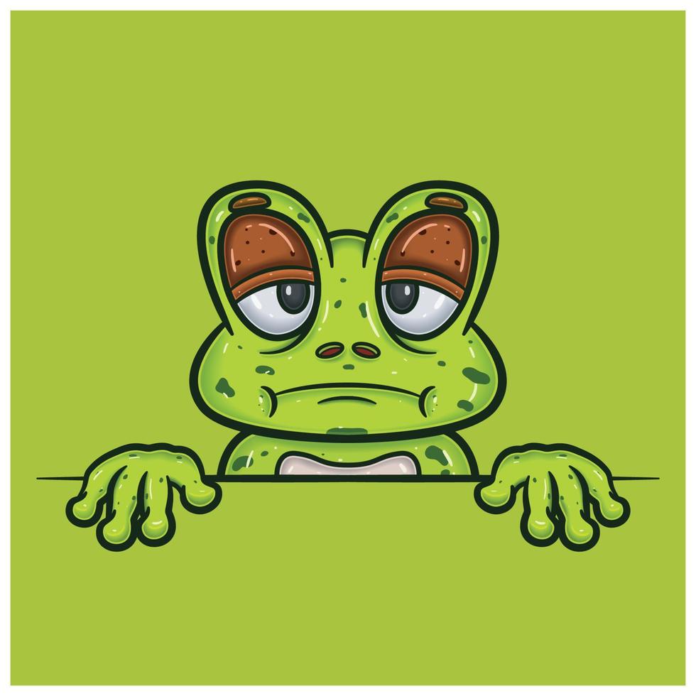 Bored Face Expression With Frog Cartoon. vector