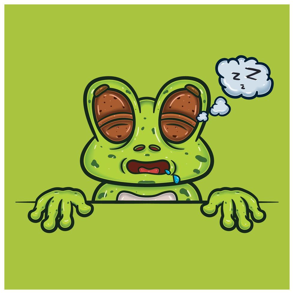 Sleep Face Expression With Frog Cartoon. vector