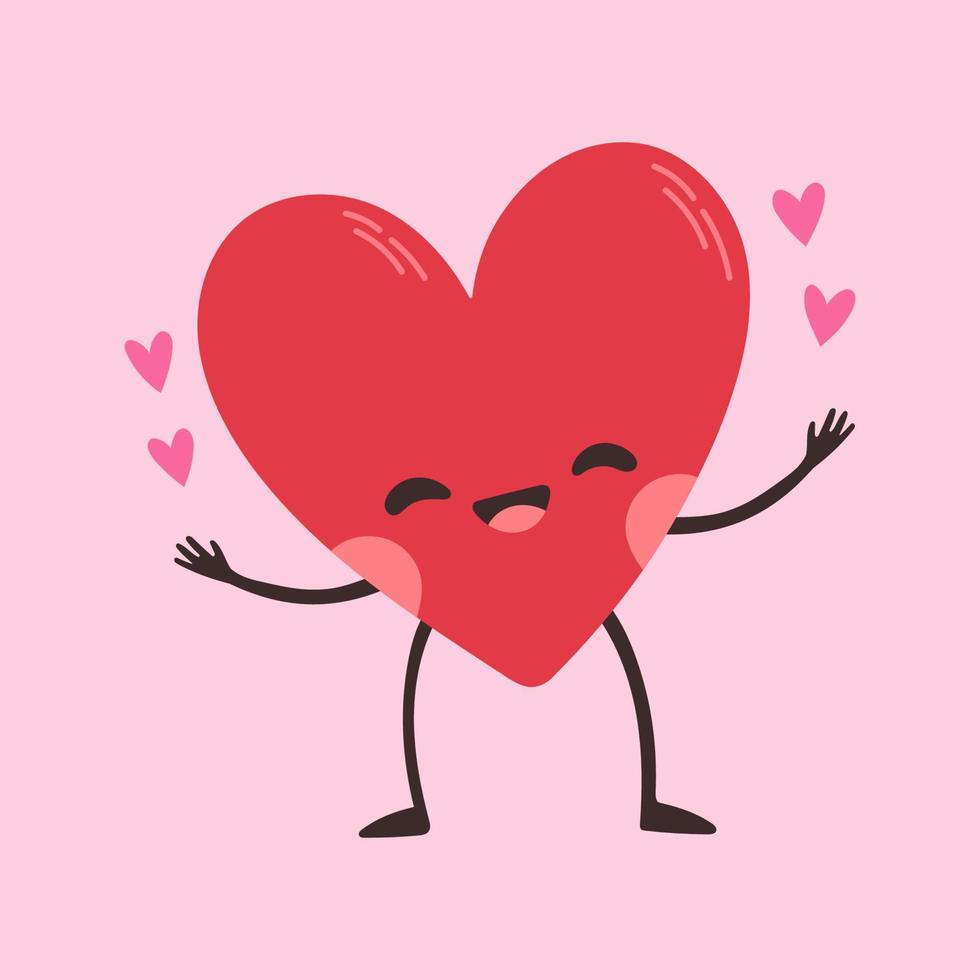 Cartoon heart character. Cute love symbol with face, hands and ...