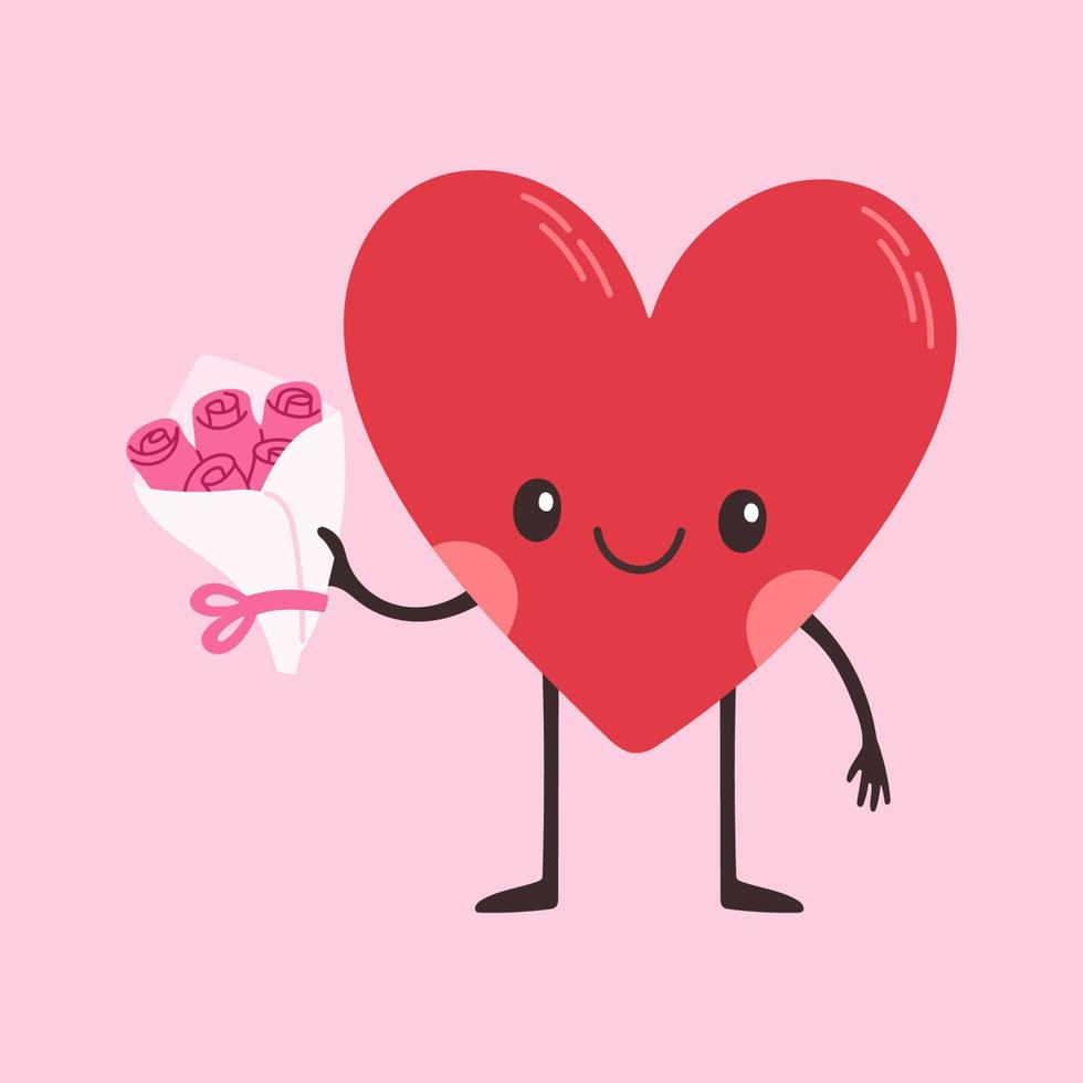 Cartoon heart character. Cute love symbol with face, hands and ...