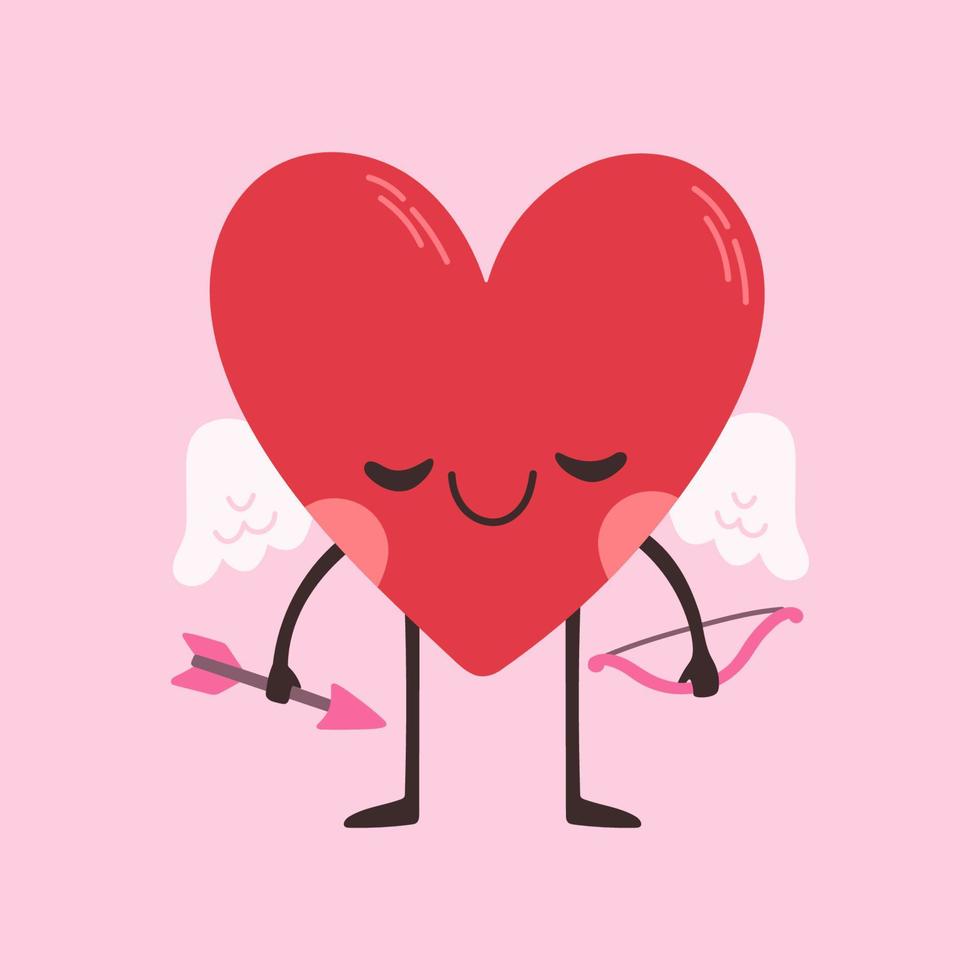 personaje de corazón de dibujos animados. lindo símbolo de amor con cara, manos y pies, vector de emoticono de pegatinas emoji