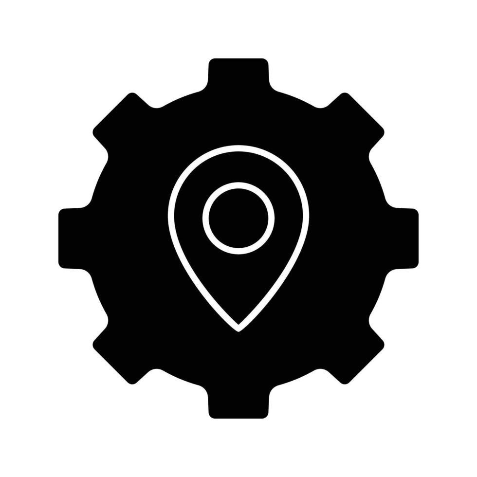 Gear icon illustration with map. suitable for project location icon. icon related to project management. glyph icon style. Simple vector design editable