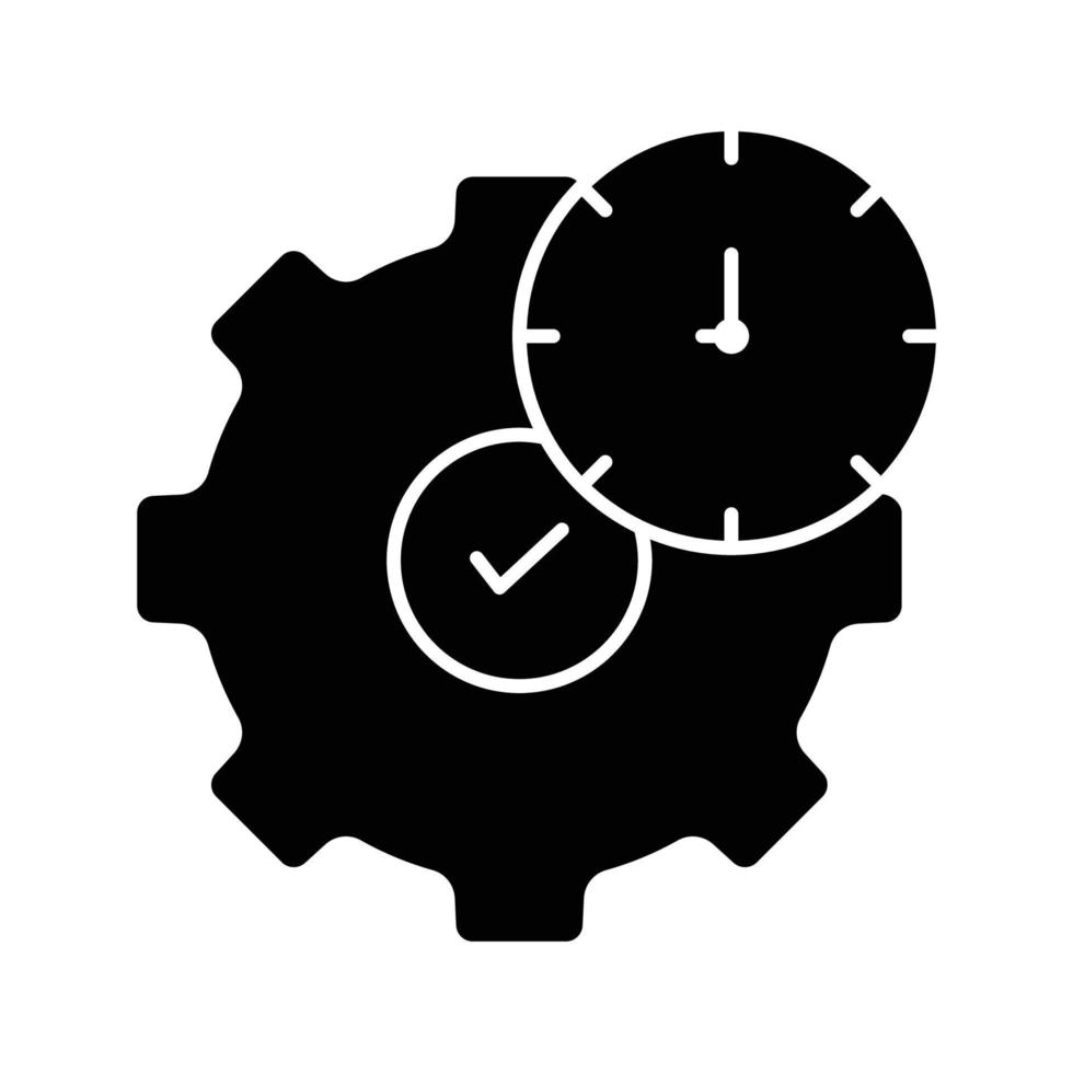 Gear icon illustration with clock. suitable for project time icon. icon related to project management. glyph icon style. Simple vector design editable