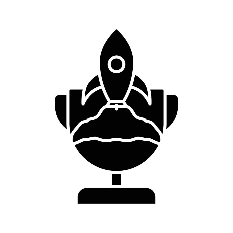 Trophy icon illustration with rocket. success, project. icon related to project management. glyph icon style. Simple vector design editable