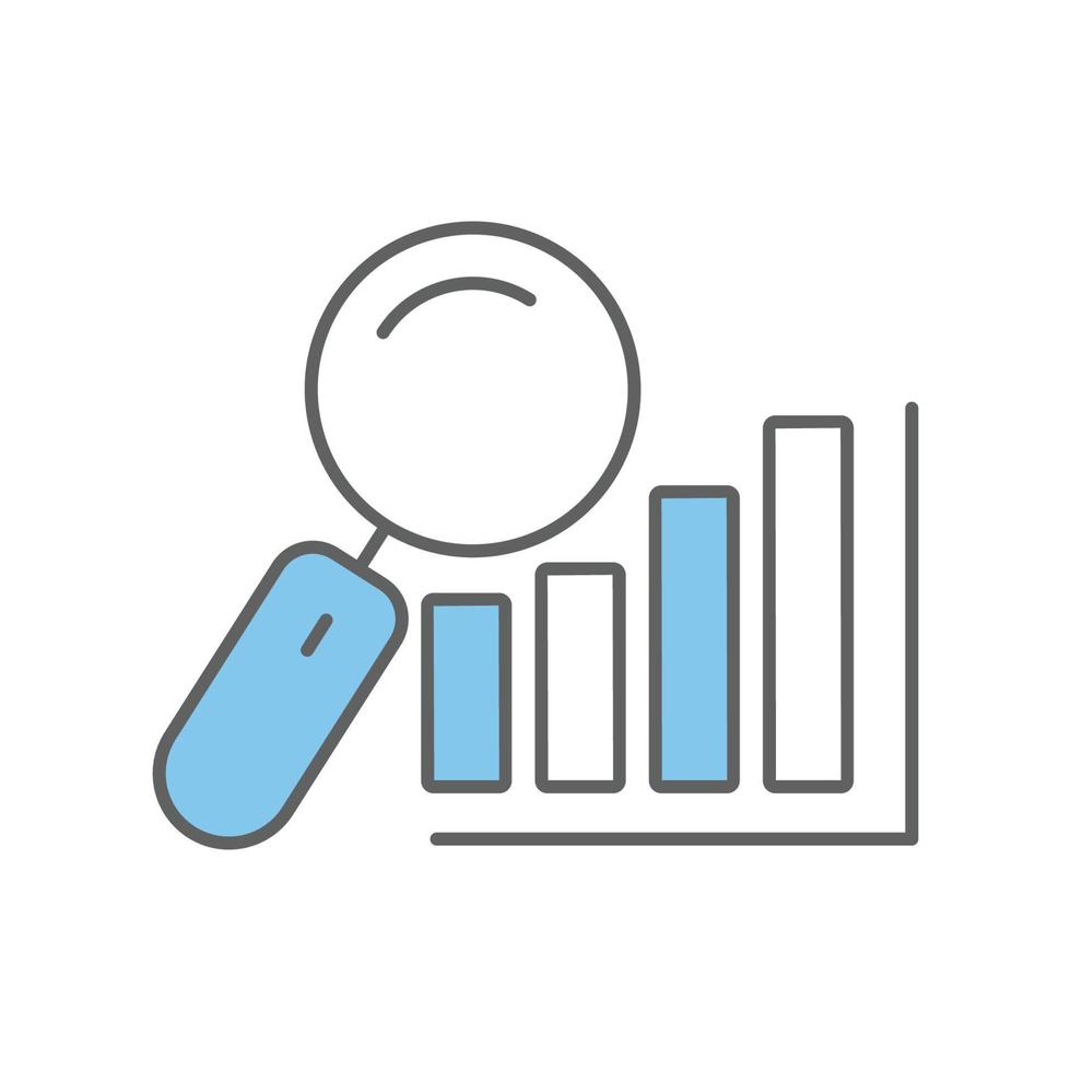 Chart icon illustration with search. suitable for analyst icon. icon related to project management. Flat line icon style. Simple vector design editable