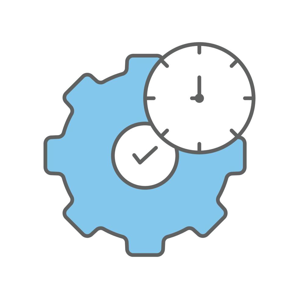 Gear icon illustration with clock. suitable for project time icon. icon related to project management. flat line icon style. Simple vector design editable