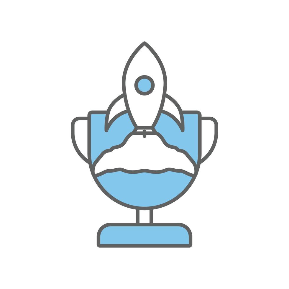 ilustración del icono de trofeo con cohete. éxito, proyecto. icono relacionado con la gestión de proyectos. estilo de icono de línea plana. diseño vectorial simple editable vector