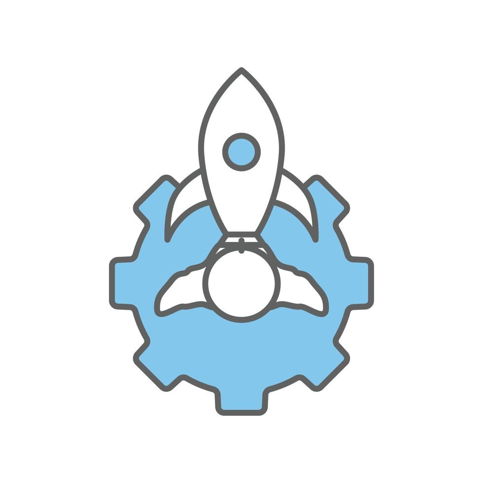 Gear icon illustration with rocket. suitable for start project icon. icon related to project management. flat line icon style. Simple vector design editable