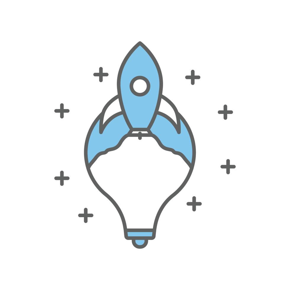 Light bulb icon illustration with rocket. suitable for innovation project icon. icon related to project management. flat line icon style. Simple vector design editable