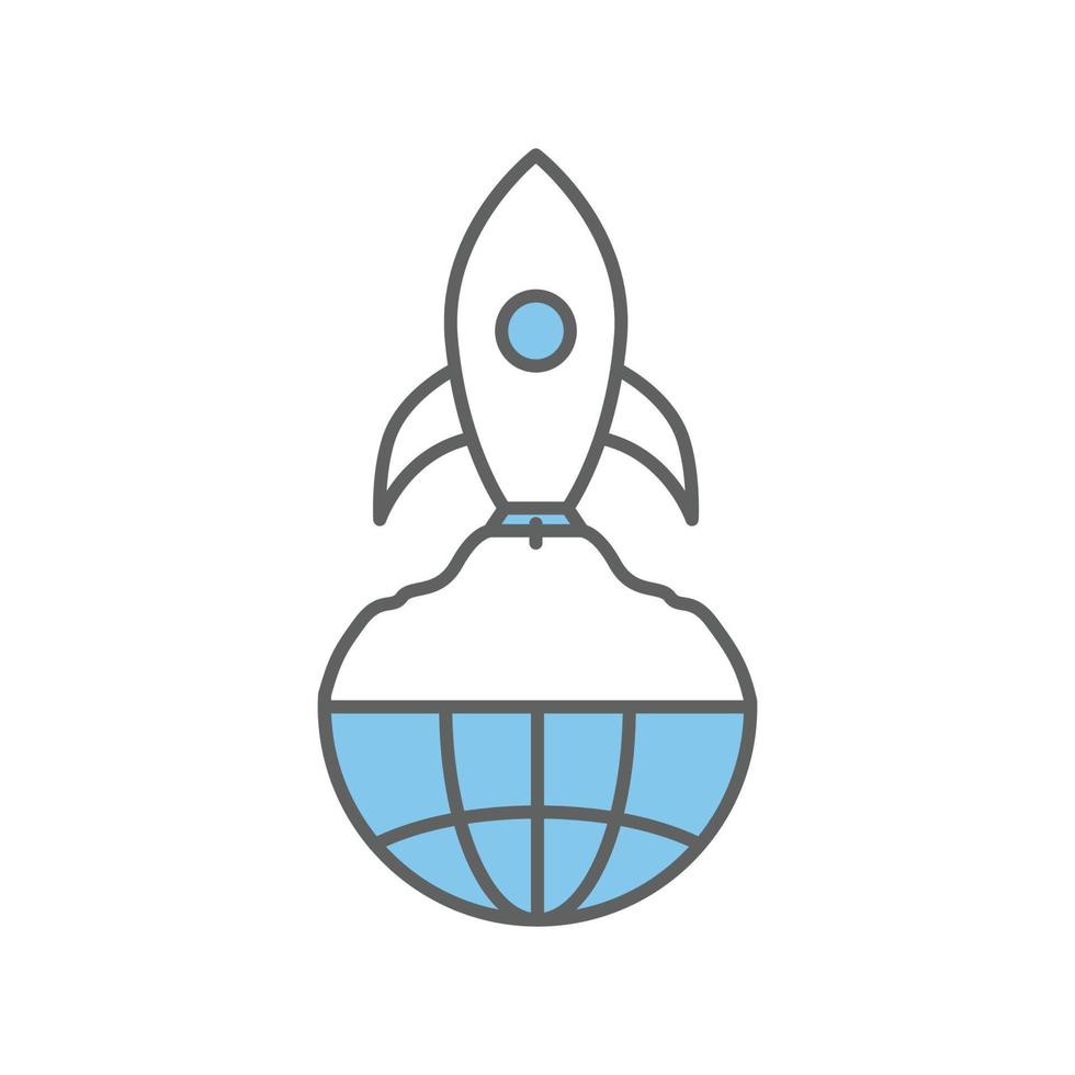 Earth icon illustration with rocket. suitable for global start icon. icon related to project management. Flat icon style. Simple vector design editable