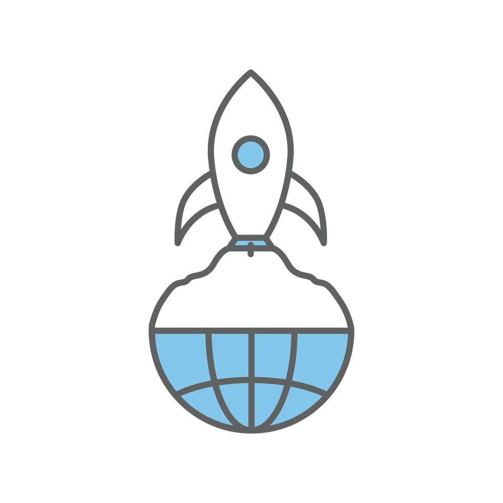 Earth icon illustration with rocket. suitable for global start icon. icon related to project management. Flat icon style. Simple vector design editable