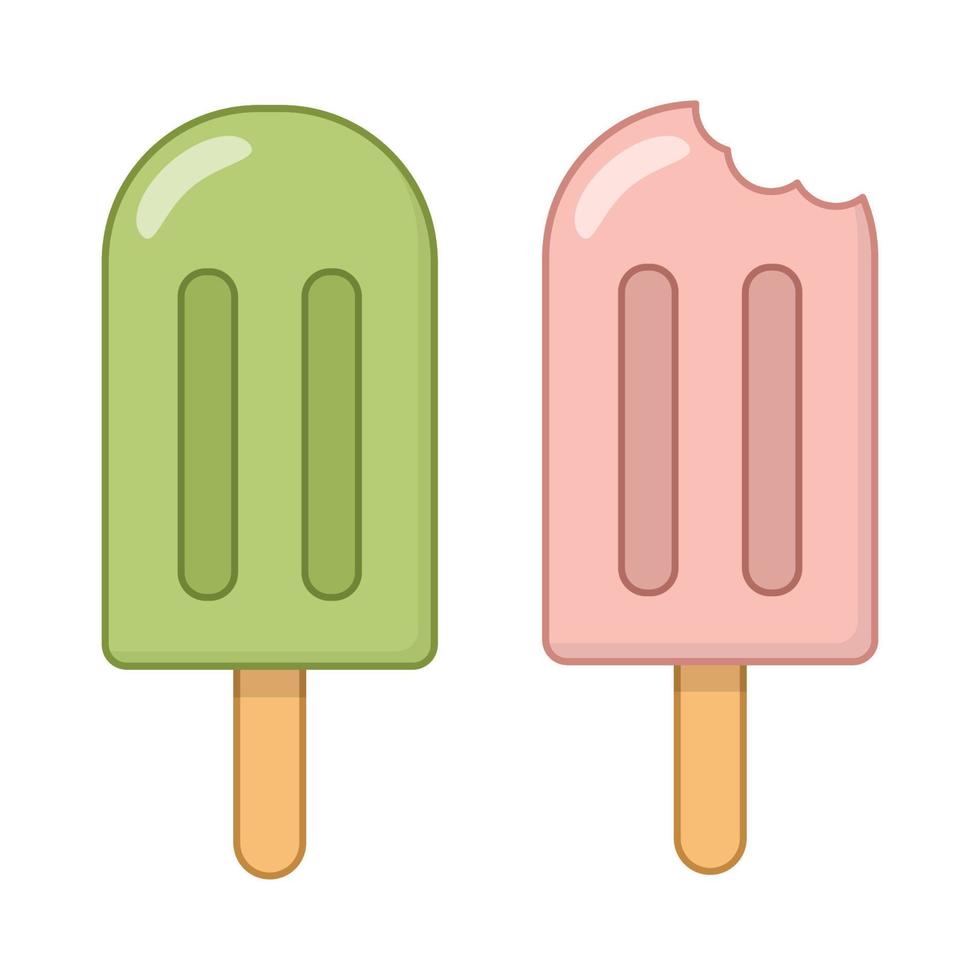Pink and green ice cream on a stick, popsicle. Set vector
