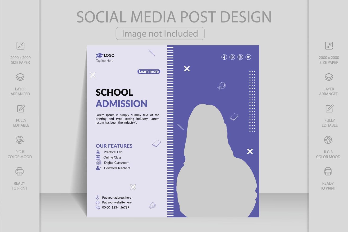 School admission flyer design template. Back to school admission social media post or back to school web banner template or square flyer poster, School admission social media post. vector