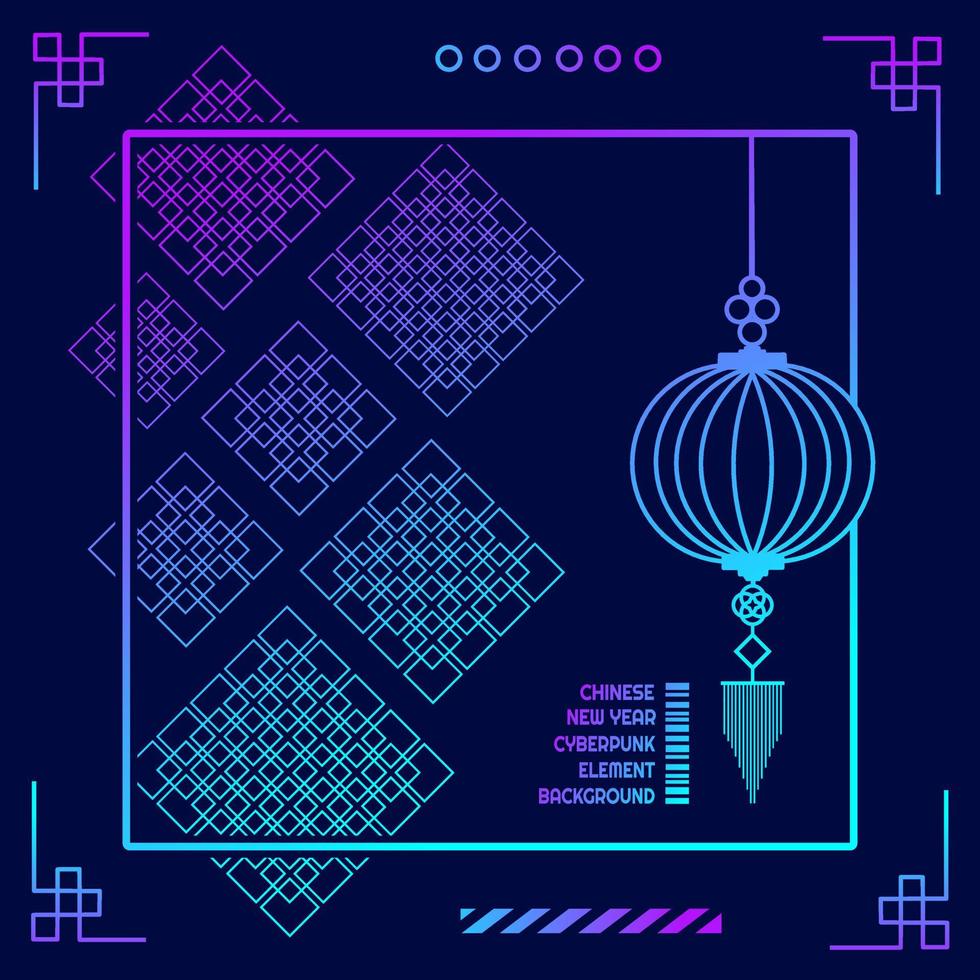 Happy chinese new year cyberpunk design with dark background. Abstract technology vector holiday illustration.