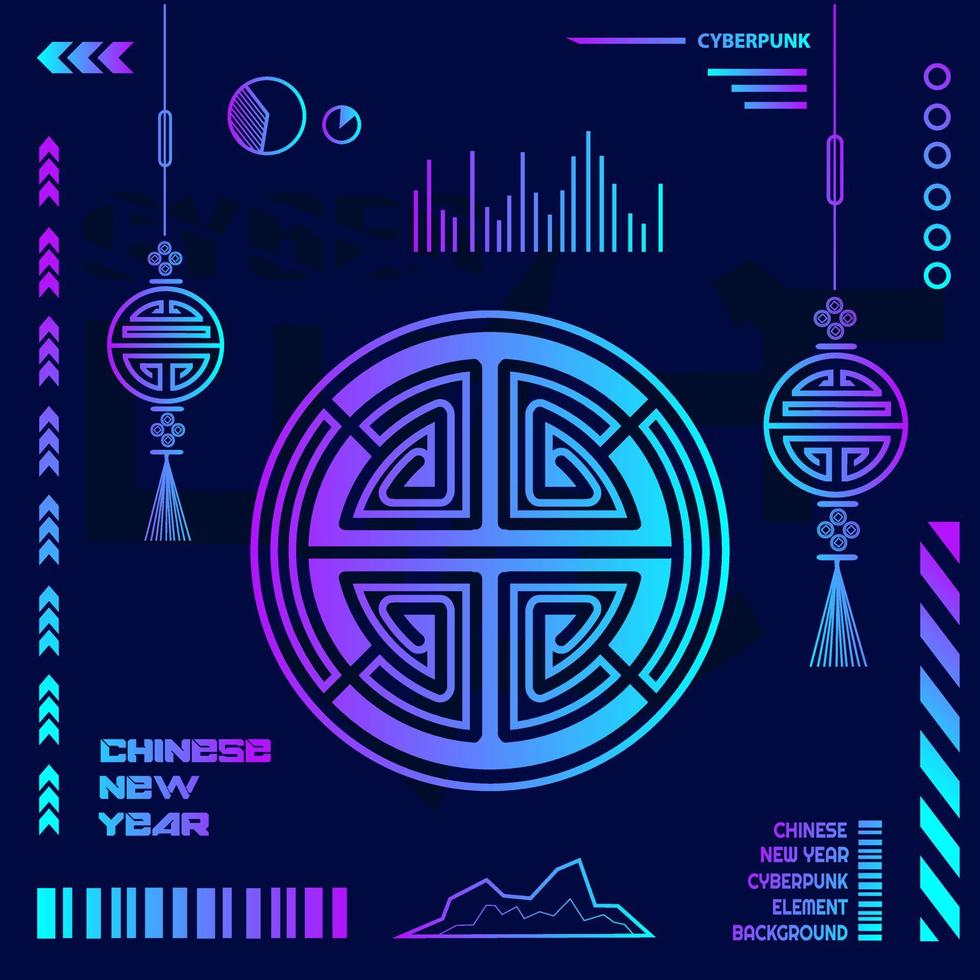 Happy chinese new year 2023 year of the rabbit zodiac cyberpunk design with dark background. Abstract technology vector holiday illustration.