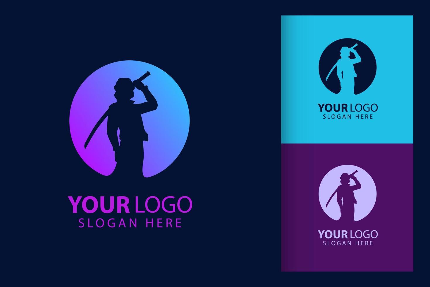 Samurai man logo in cyberpunk. Colorful symbol template design with soft background. Abstract vector branding.