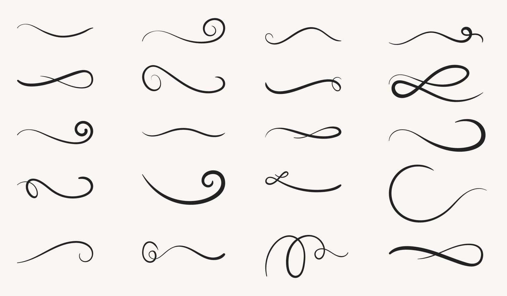 conjunto de líneas giratorias dibujadas a mano y elementos caligráficos vector