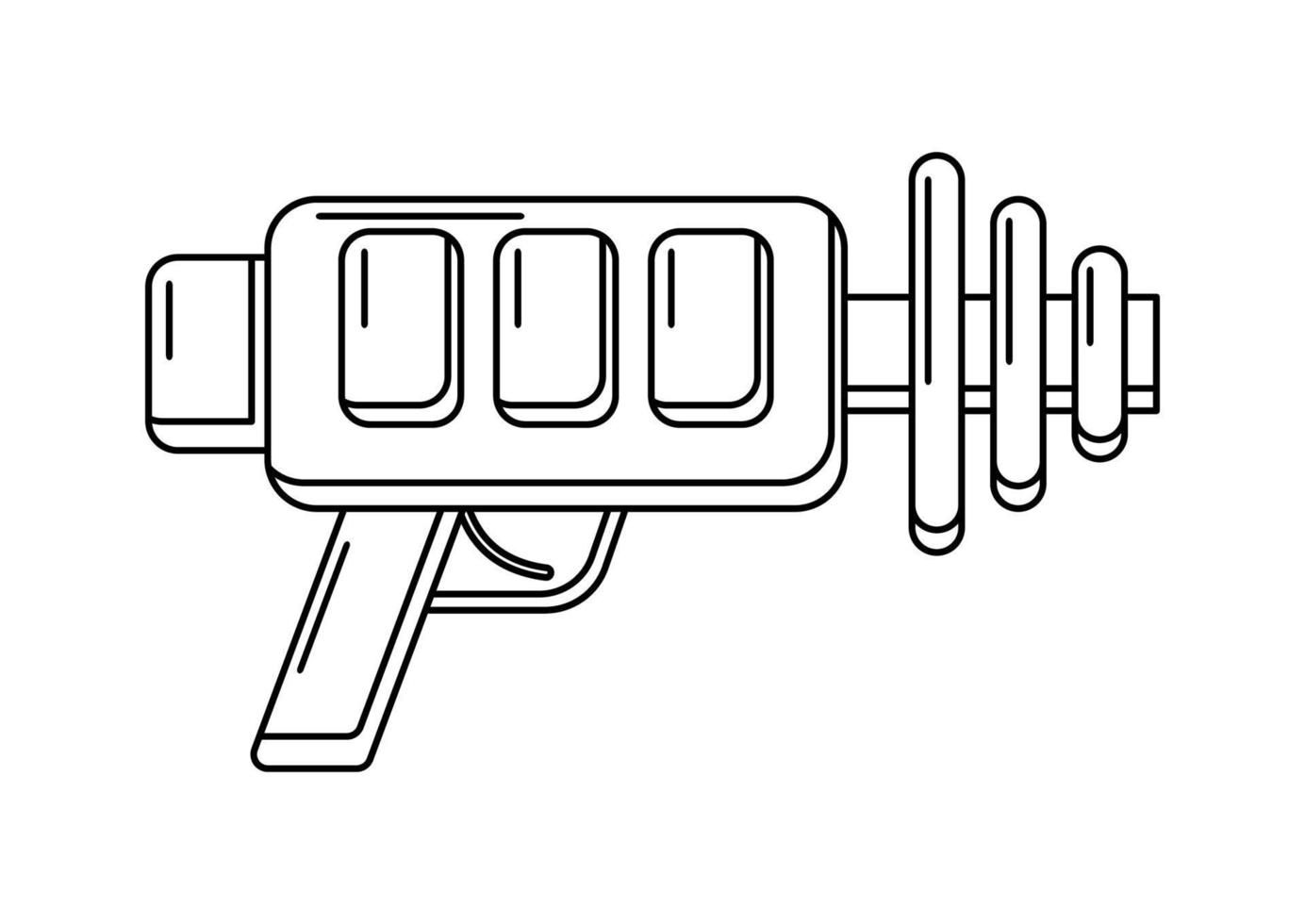 Vector linenear blaster on white. Isolated outline toy gun for coloring page. Futuristic weapon design