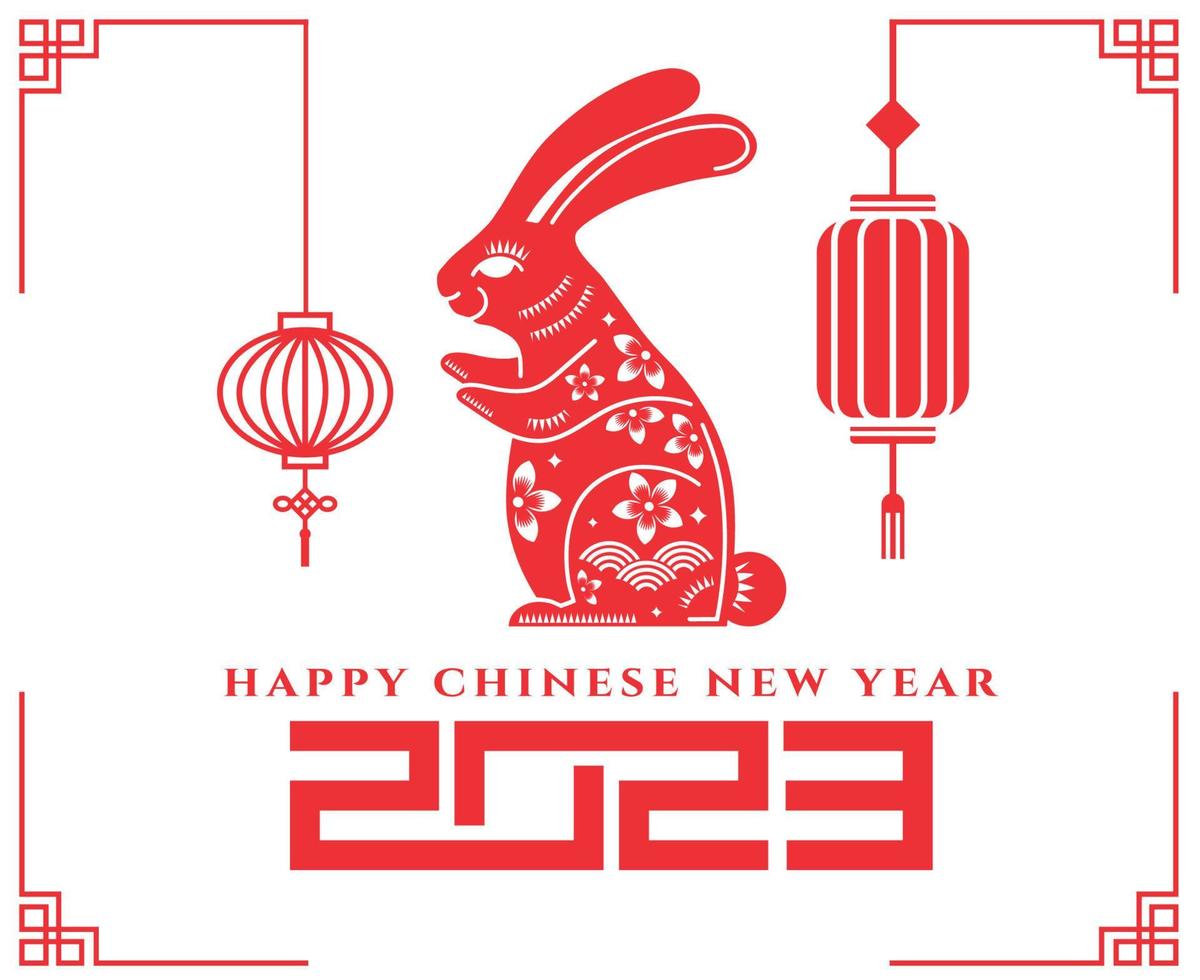 feliz año nuevo chino 2023 año del conejo rosa diseño abstracto ilustración vectorial con fondo blanco vector