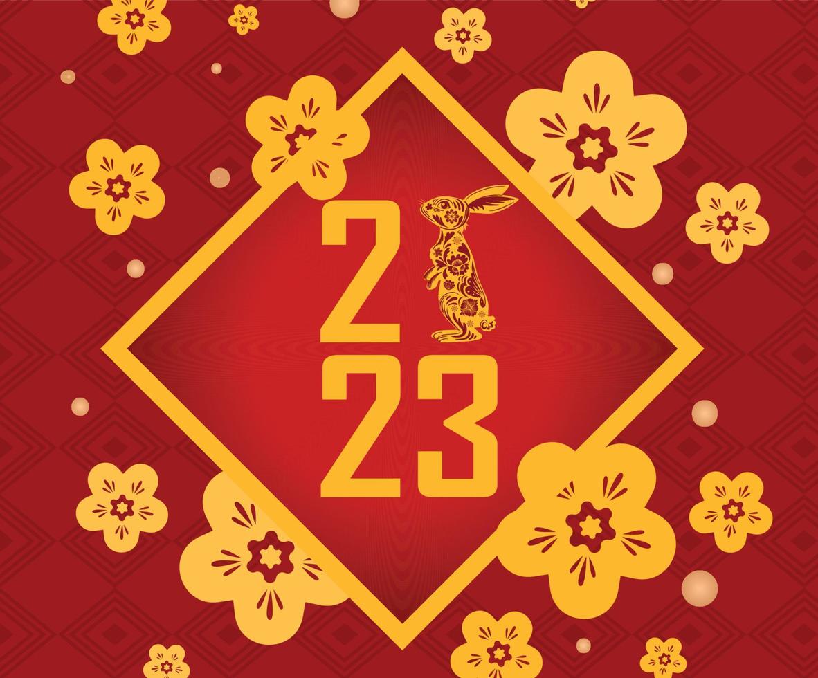 Happy Chinese new year 2023 year of the rabbit Yellow Abstract Design Vector Illustration With Red Background