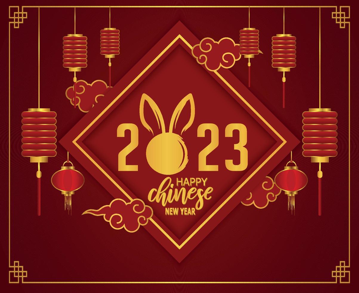 Happy Chinese new year 2023 year of the rabbit Design Vector Abstract Illustration Gold And Red