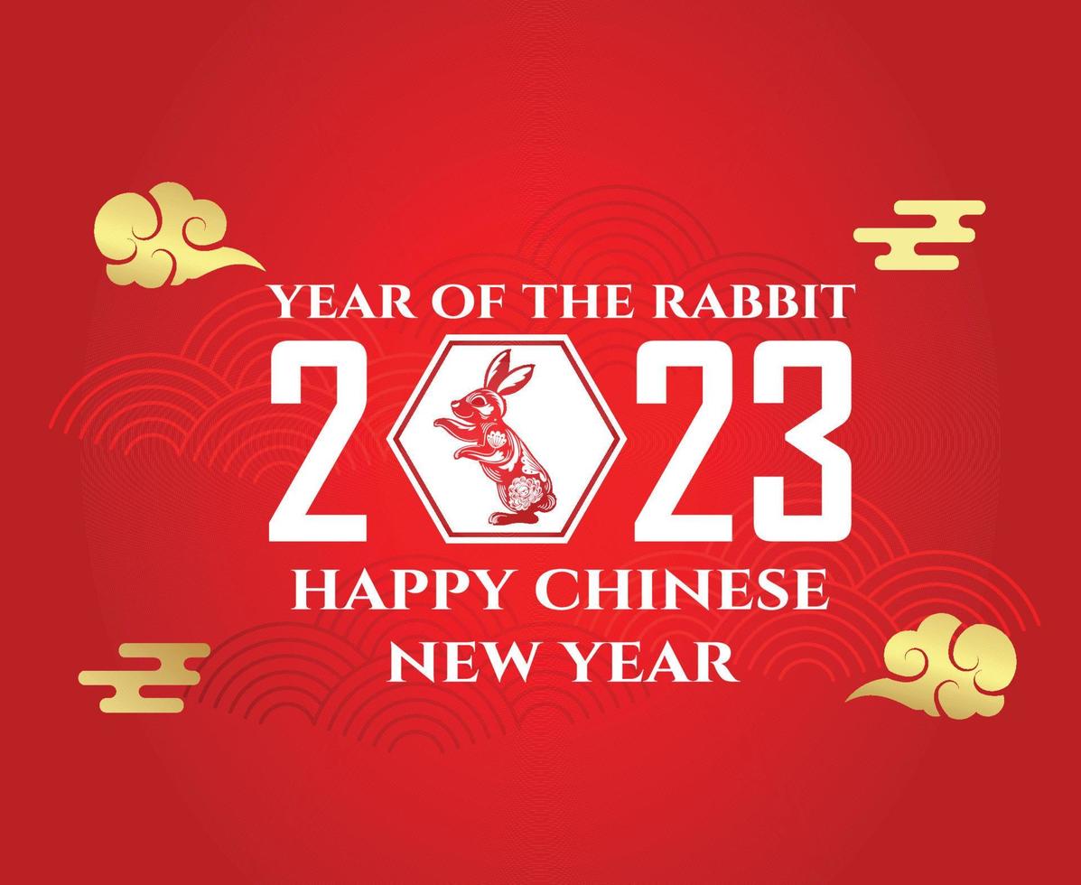 Happy Chinese new year 2023 year of the rabbit White And Gold Abstract Design Illustration Vector With Red Background