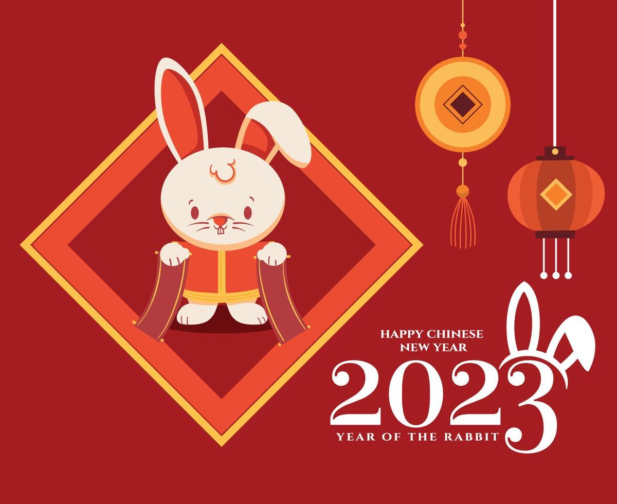 feliz año nuevo chino 2023 año del conejo vector de ilustración de diseño abstracto con fondo rojo